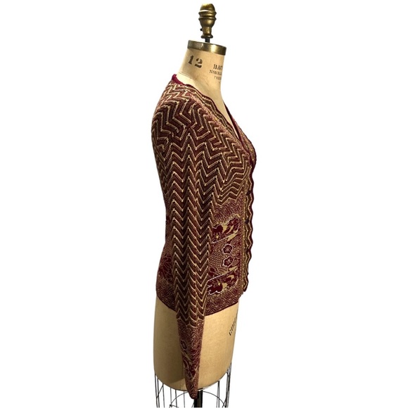 Vintage Burgundy & Mocha Brown Beaded Sequined Cardigan Medium knit sweater - Picture 6 of 9